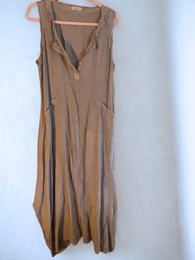 100% Linen Contessa Teresa Made in Italy maxi dress Sleeveless in tan woman L